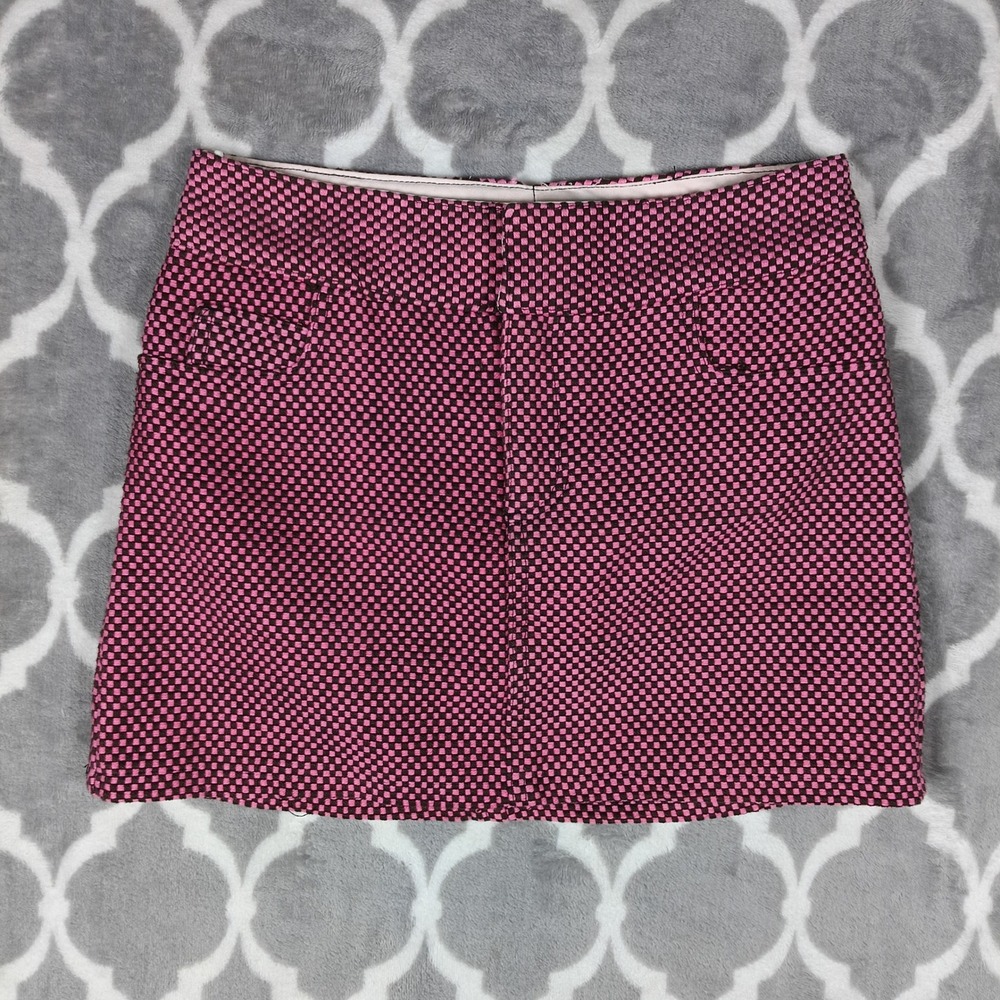 Alice + Olivia Mini Skirt Womens 0 Pink Brown Checkered Cotton Tweed Textured